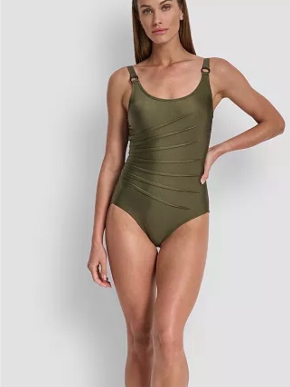 Dkny Olive Green Scoop-Neck One-Piece Swimsuit with Ring Straps